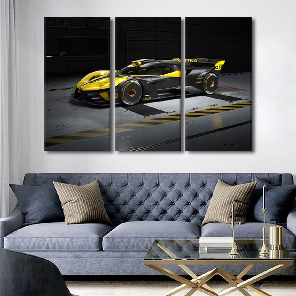 Sports Car Canvas Wall Art Yellow and Black Racing Cars Posters & Prints Artwork Contemporary Home Decor Stretched Canvas Picture for Men Boys Bedroom Décor Living Room Home Office, 42" Wx28 H