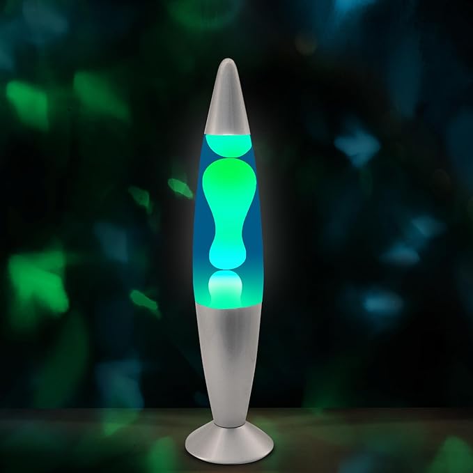 JAMBO 16" Beautiful Lamp- Blue with Yellow/Green Wax, Relaxing Liquid Light, Night Light Nightlight, Home Decor Living Room Office Bedroom Lamp for Adults Teens Kids, Magma Motion