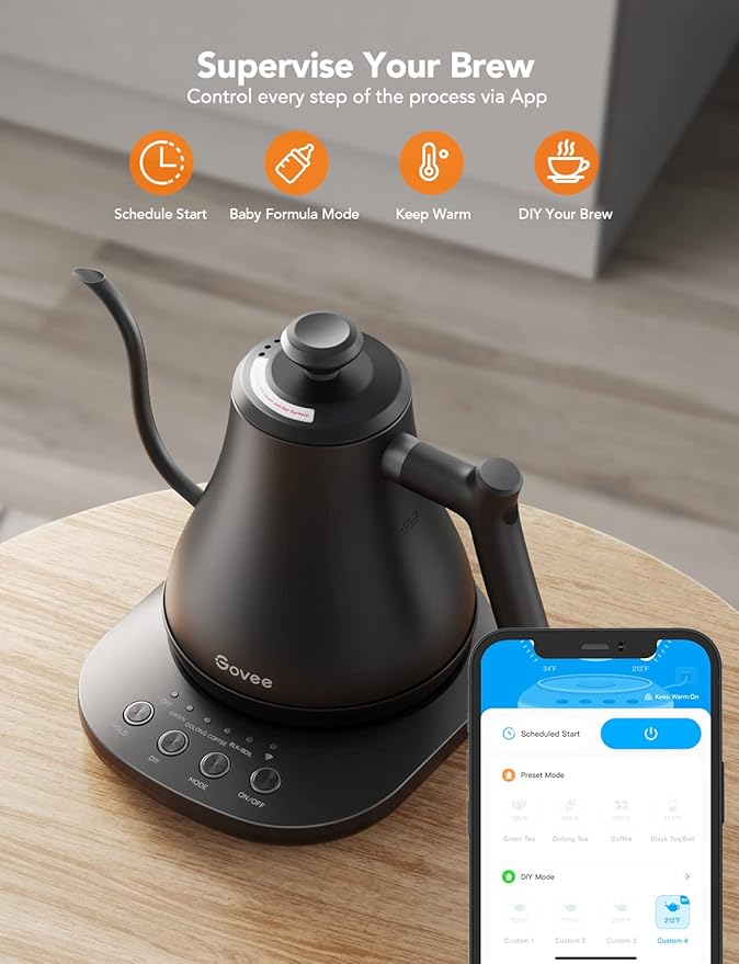 Govee Smart Electric Kettle, WiFi Variable Temperature Gooseneck Pour Over