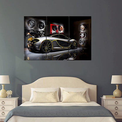 TUMOVO Black Pictures Sports Car Painting Canvas 3 Pieces Canvas Wall Art Modern Artwork Home Decorations for Living Room Bedroom Giclee Wooden Frame Gallery-Wrapped Ready to Hang 28 x 14inch x 3