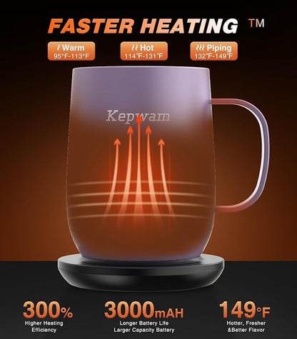 Kepwam Self Heating Coffee Mug T2, 16oz Smart Heated Coffee Mug, 150 Min