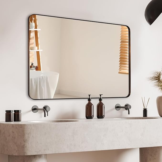 ANDY STAR Bathroom Mirrors for Wall, Rounded Rectangle Mirror, Framed in