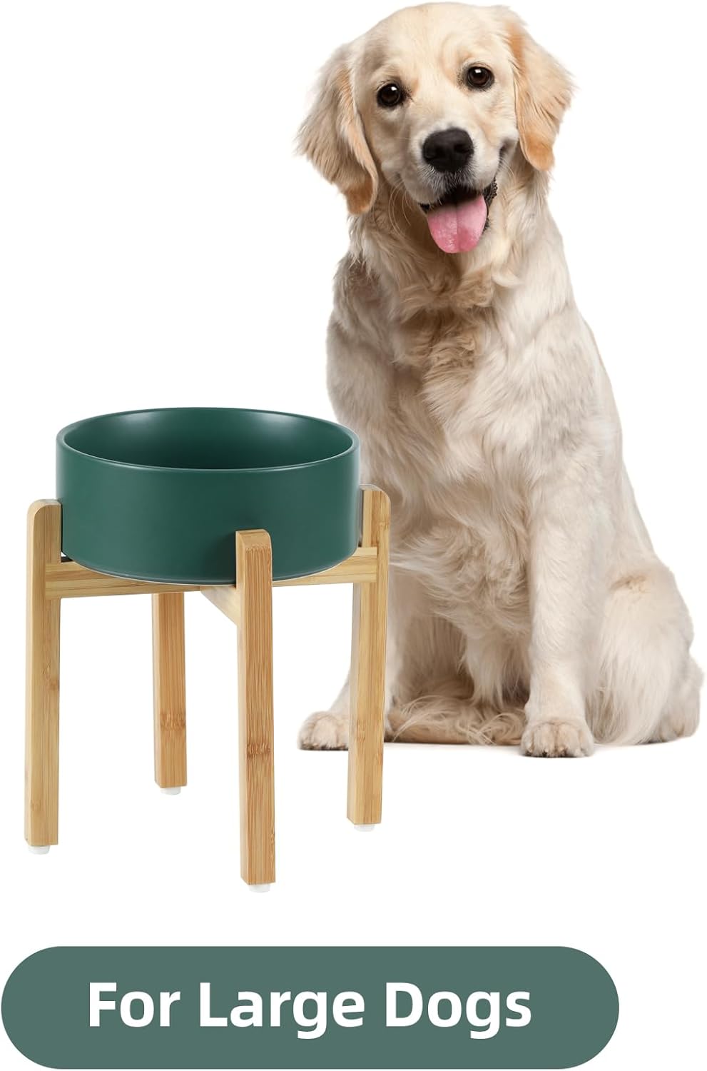 Ceramic Raised Dog Bowl Set, Elevated Dog Bowl with Stand, Food and Water Bowl for Large Breed Dogs, Weighted Dog Dishes, Pet Bowl(8.2'',60OZ, Green)