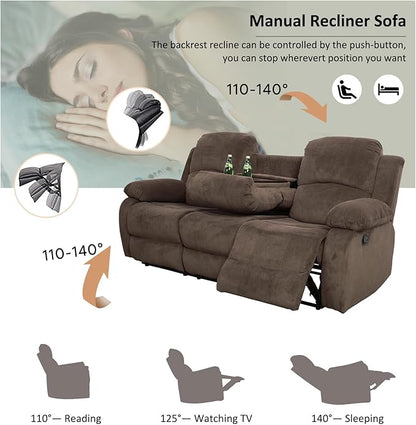 A Ainehome 3 Piece Set Corduroy Recliner Sofa Set with Storage, Modern, Taupe Brown, for Living Room/Office