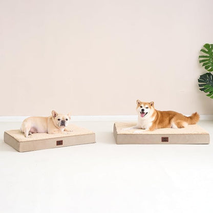 EHEYCIGA Orthopedic Dog Bed Large with Removable Washable Cover, 47IN Khaki | Egg Crate Foam Support, Durable Oxford fabric, Non-Slip Bottom, Machine Washable, Soft Waterproof Plush Pet Bed Mat For Crate