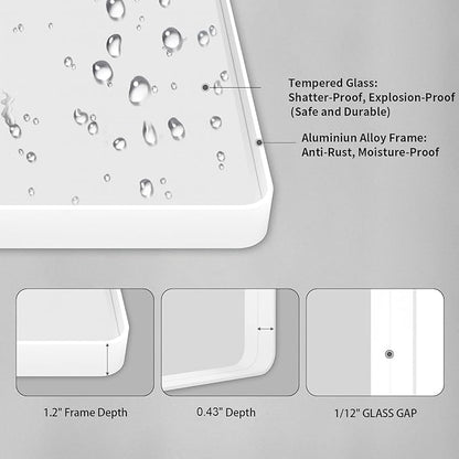 LOAAO 48x36 Inch White Metal Framed Bathroom Mirror