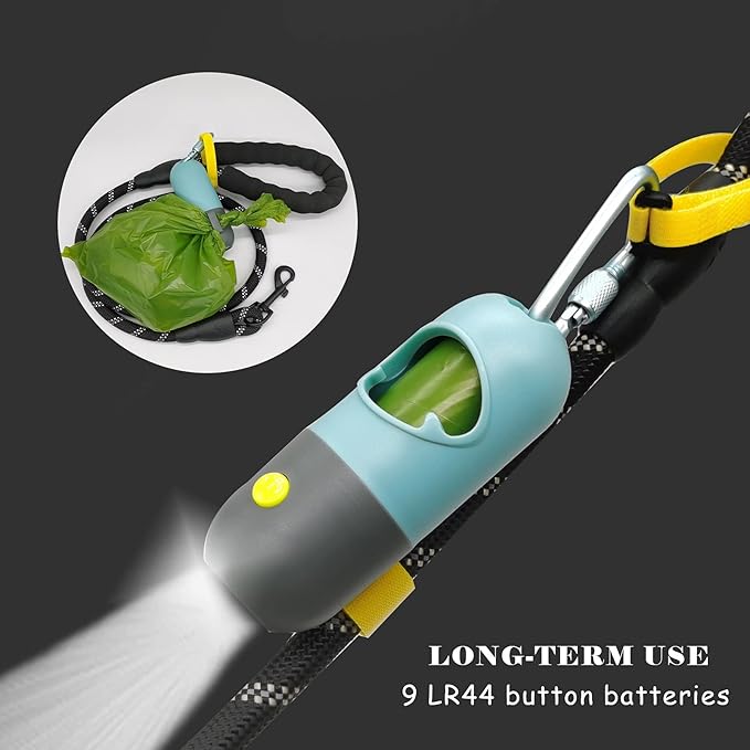 2 Pack Poop Bag Holder with Flashlight Waste Bag Dispenser for Leash with Clip and Battery Poop Bag Dispenser with Green Scented Poop Bags for Dog Walking(Blue,2 Dispenser 60 Bags)