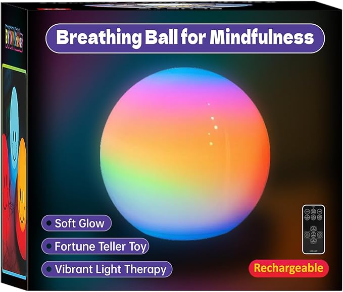 YESIE 'Breathing Ball'| Visual Meditation Tool Accessories for Mindfulness| Sound Guided| Calm Down from Stress & Anxiety Relief | Night Lamp for Adults & Kids| Sleep Aid| Remote Control