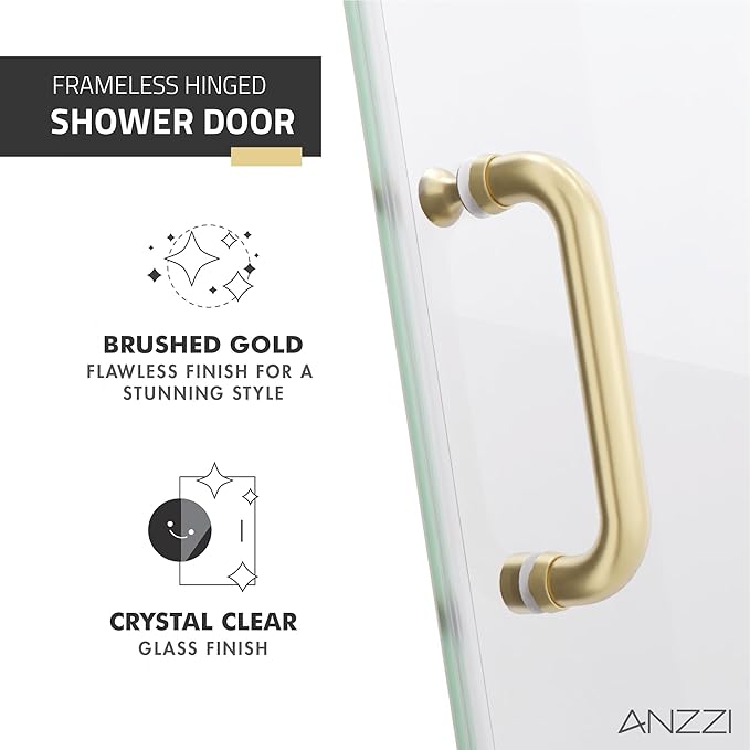 ANZZI 70" x 24" Frameless Shower Door in Brushed Gold, Water Repellent Glass