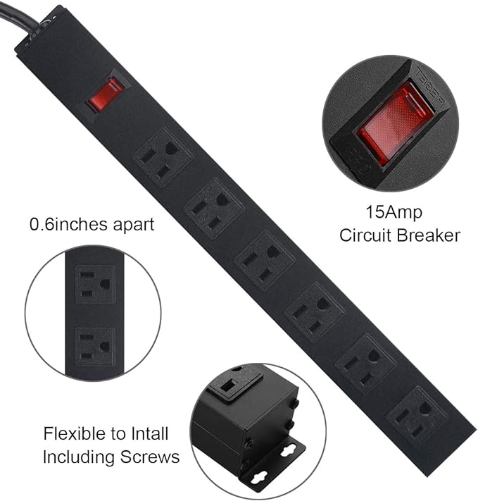 Metal Wall Mount Power Strip, Mountable Power Outlet