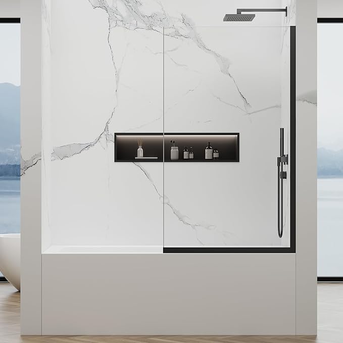 35" W x 60" H Bathtub Fixed Glass Panel, 3/8" Tempered Glass