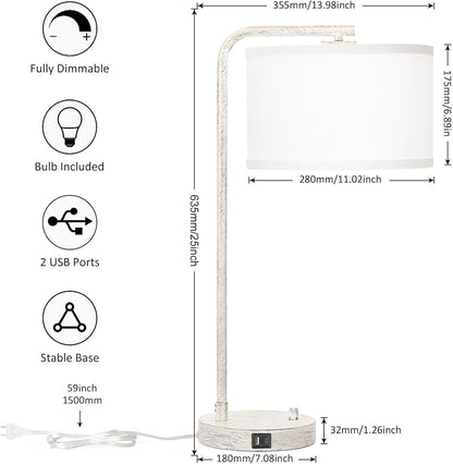 Seaside village Bedside Table Lamp with USB C+A Charging Ports, Fully Stepless Dimmable Modern Farmhouse Nightstand Lamp, Tall Reading Desk Lamp for Bedroom, Living Room, Office, 9W LED Bulb Included