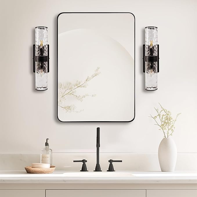 ANDY STAR Wall Mirror for Bathroom, Modern Rounded Rectangle Metal Frame Mirror