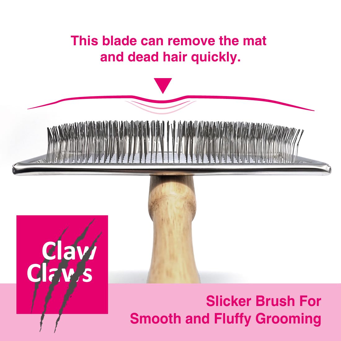 Pet Slicker Brush for Large Dogs, Wooden Handle, Gently Remove Tangled and Mats Hair, Pet Grooming Brush Tool, Sheepskin Wool Carders (3.85")