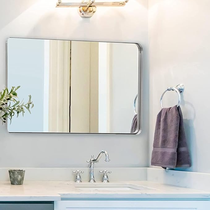 ANDY STAR 30"x48" Brushed Nickel Bathroom Mirror, Large Wall Mirror