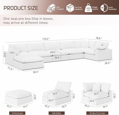 Forest aesthetics Cloud Modular Sectional Sofa,Oversize Down Filled Sofa 6 Seat with Chaise,Minimalist Sofa Cover Washable and Replaceable Couches for Living Room,Sectional Sofa Deep Seat