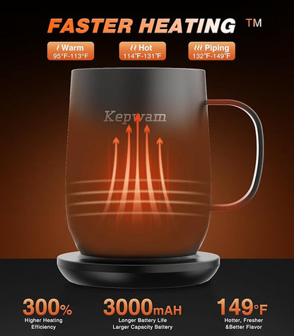 Kepwam Self Heating Coffee Mug T2, 16oz Smart Heated Coffee Mug, 150 Min