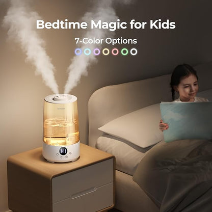 Homvana Humidifiers for Bedroom Home, 3.6 L Cool Mist Top-Fill 34H Super Long Time, Quiet 23dB, Baby Humidifier, Oil Diffuser for Large Room, House, Plant, Nursery, BPA FREE, Ultrasonic (Transparent)