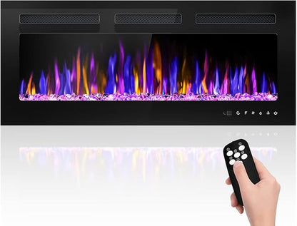 40" Electric Fireplace Wall Mounted and Recessed