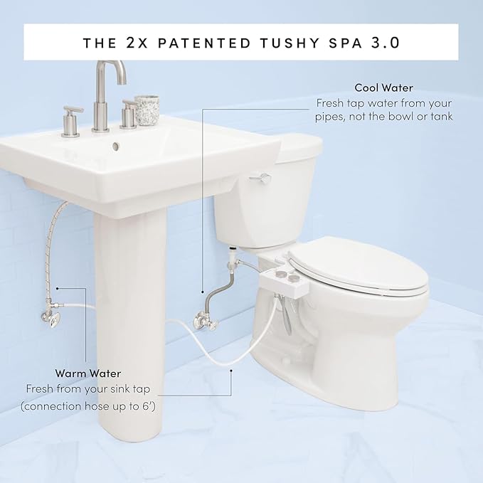 TUSHY Spa Self-Cleaning Warm Water Toilet Bidet Attachment. Adjustable Nozzle