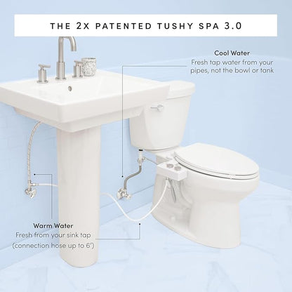 TUSHY Spa Self-Cleaning Warm Water Toilet Bidet Attachment. Adjustable Nozzle