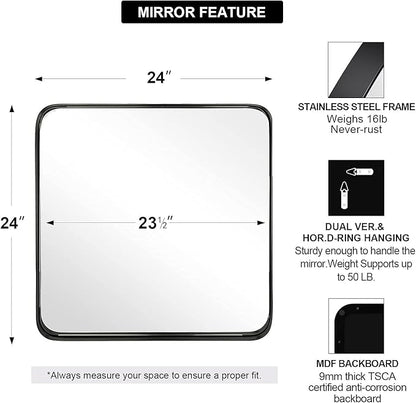 ANDY STAR Square Wall Mirror for Bathroom, 24”x24” Matte Black Bathroom Mirror