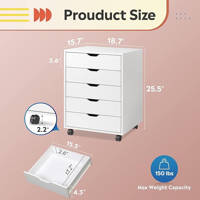 DEVAISE 5-Drawer Chest, Wood Storage File Cabinet