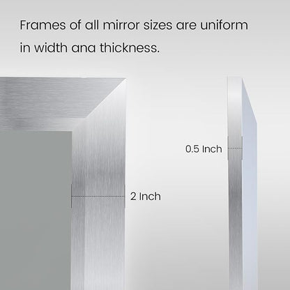 Amorho Bathroom Mirror, 55x32 Inch Silver Thick Metal Framed Wall Mirrors