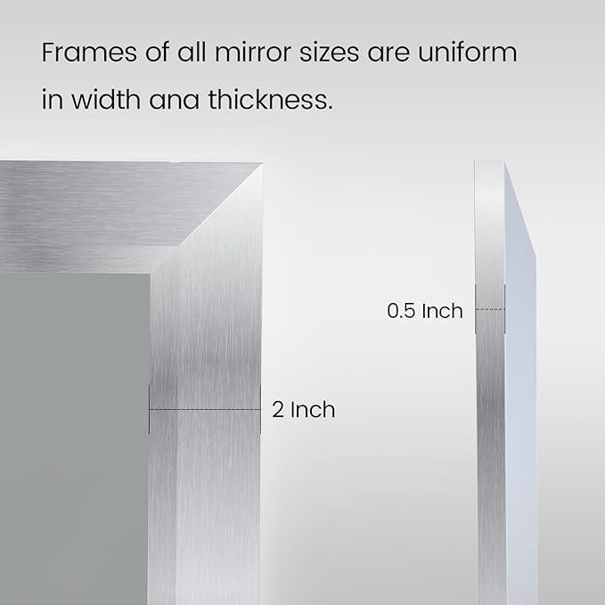 Amorho 48X36 Inch Bathroom Mirror Silver, Thick Metal Framed Wall Mirrors