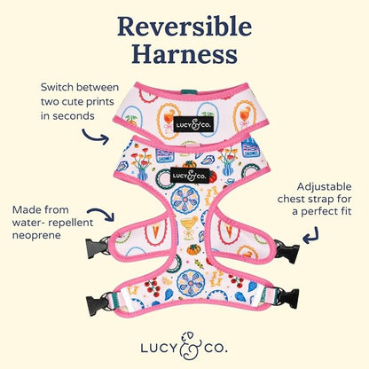 Lucy & Co. Dolce Vita Reversible Dog Harness, Adjustable Comfort Fit with Dual Leash Attachments, Large