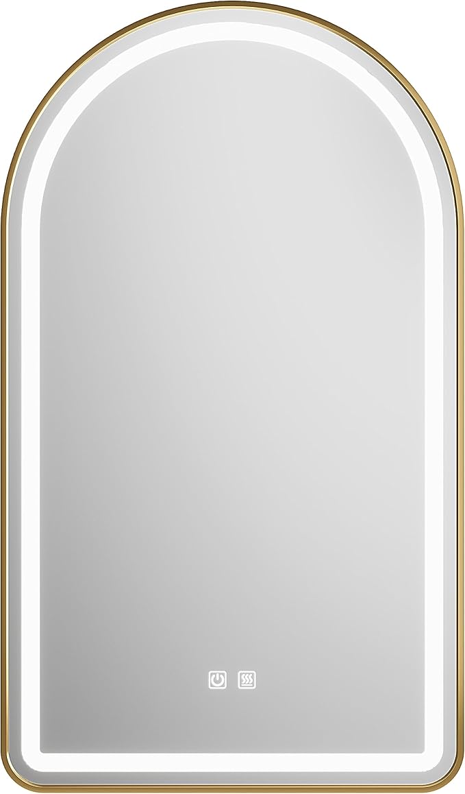 30x40 inch Gold Tempered Glass LED Arched Mirror