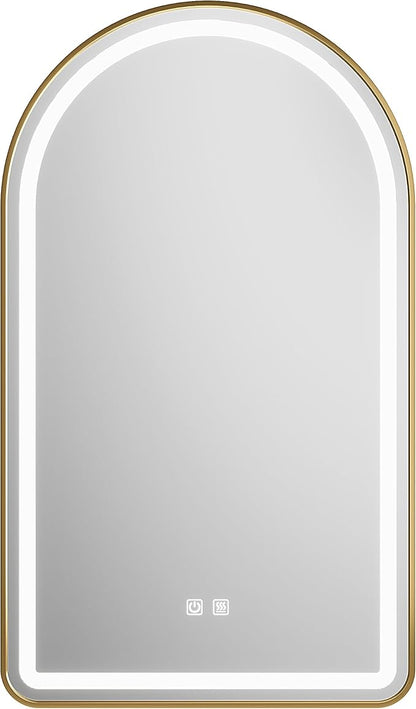 30x40 inch Gold Tempered Glass LED Arched Mirror