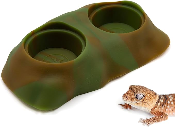 Pangea Ultimate Eco Dish, Crested Gecko Food and Water Bowl for Terrestrial Lizards, Durable Silicone Feeding Accessory for Reptile Terrariums 3.125in x 5.5in (Mossy Pine)