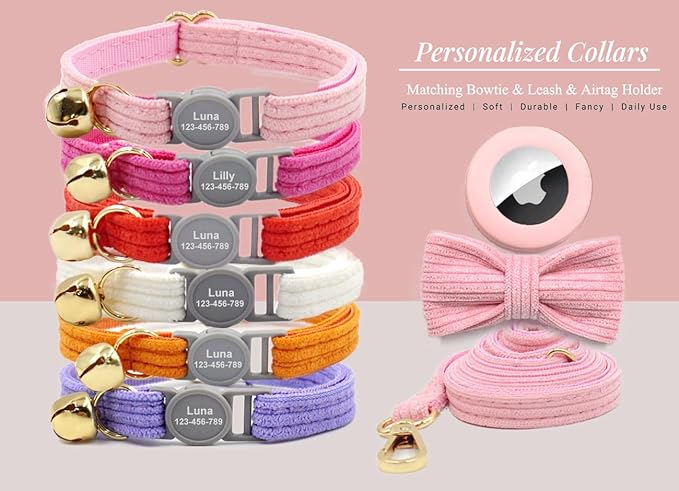 Personalized Cat Collar Breakaway with Safety Release Buckle - Engraved Name Phone Number for Boy and Girl Kittens