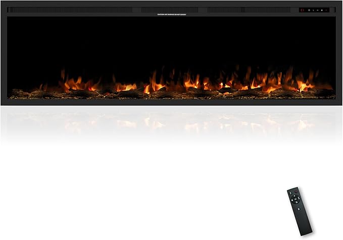 60" Electric Fireplace, Ultra-Thin Recessed/Wall Mounted Electric Fireplace