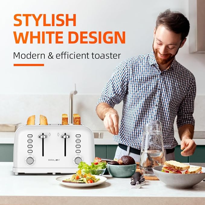 White Toaster 4 Slice, Dual Independent Controls, Extra Wide Slot Toasters