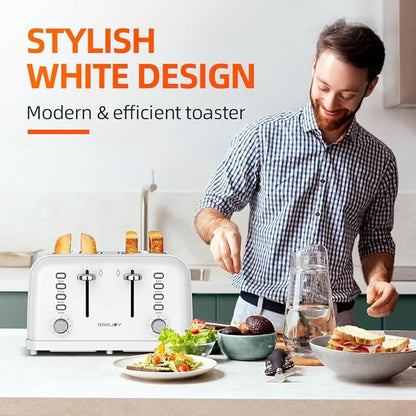 White Toaster 4 Slice, Dual Independent Controls, Extra Wide Slot Toasters