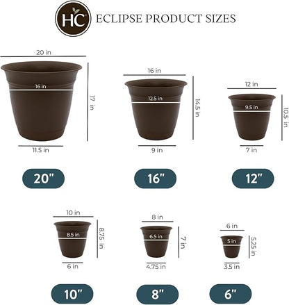 The HC Companies Eclipse Round Planter with Saucer - Outdoor & Indoor Plant Pot with Drainage Holes - Lightweight, UV-Resistant Plastic Pots for Plants, Flowers & Herbs (6" Chocolate, Pack of 1)
