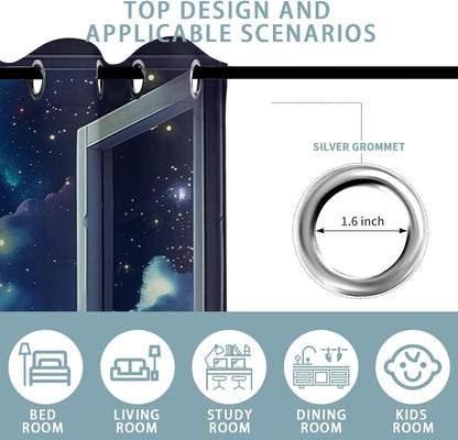Space Galaxy Blackout Curtains for Girls Boys Kids Home Decor, Universe Nebula Galaxies Solar Planet Grommet Thermal Insulated Drapes Darkening Window Curtain for Bedroom Living Room, 72 x 63 Inch