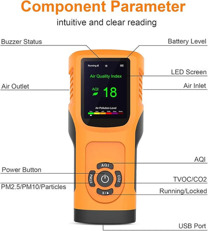 Portable 6-in-1 Air Quality Monitor Indoor Air Quality Tester Air Quality Meter