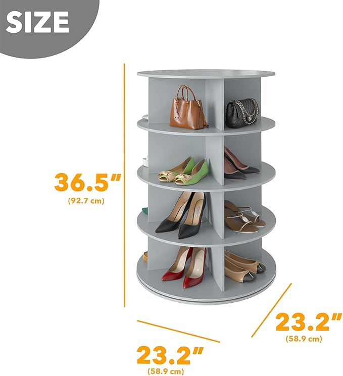 SpaceAid 4 Tier Rotating Shoe Rack Tower, Spinning Shoe Display Lazy Susan