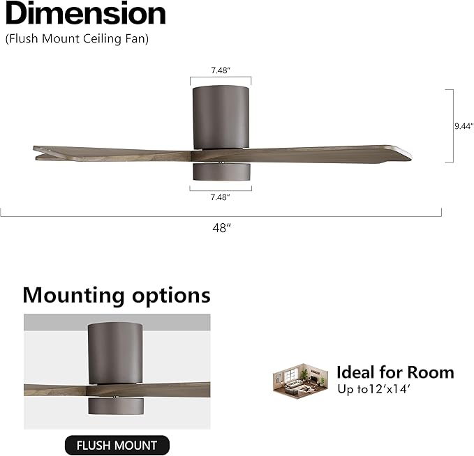 WINGBO 48 Inch Flush Mount DC Ceiling Fan