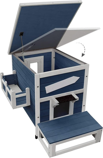 Rockever Outdoor Cat House, Large Outdoor Houses for Feral Cats Wooden Outside Cat Shelter Weatherproof with Escape Door