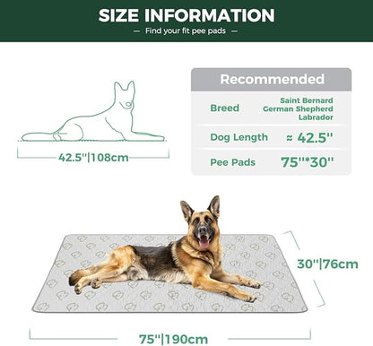 FXW Washable Pee Pads for Dogs, Super Absorbent, 30" x 75", 1 Pack | Machine washable, Non-slip backing
