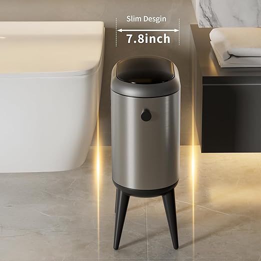 MRBIN Stainless Steel Slim Bathroom Motion Sensor Trash Can