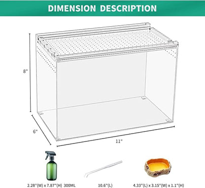 Reptile Terrarium kit,11"*6"*8" Reptile Breeding Box, Magnetic Acrylic Enclosure，for Tarantula，Hermit Crab，Jumping Spider，Iguana，Leopard Gecko，Bearded Dragon, Insect, Mantis, Scorpions.