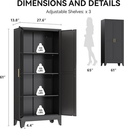 COFaR 61" Tall Pantry Cabinet in Black, Modern Storage Cabinet