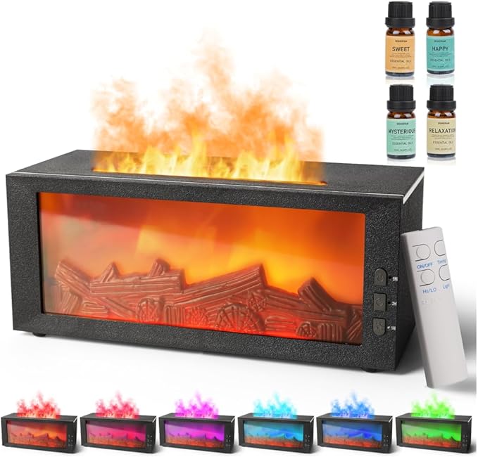 BOHOFAM Fireplace Essential Oil Aroma Diffuser, Flame Air Humidifiers 300ML