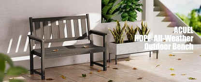 ACUEL HDPE Outdoor Bench – 50'' Weatherproof Durable Outdoor Bench, 2-Person Park Bench, Easy to Move, Multi-Purpose Design Ideal for Porch, Patio, Church, and School (Dark Brown)