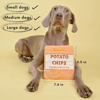 CHEWFFON Dog Enrichment Puzzle Toys, Interactive Snuffle Crinkle Treat Toy for Boredom and Mental Stimulating, Nose Work Potato Chips Dog Toy for Small, Medium and Large Dogs